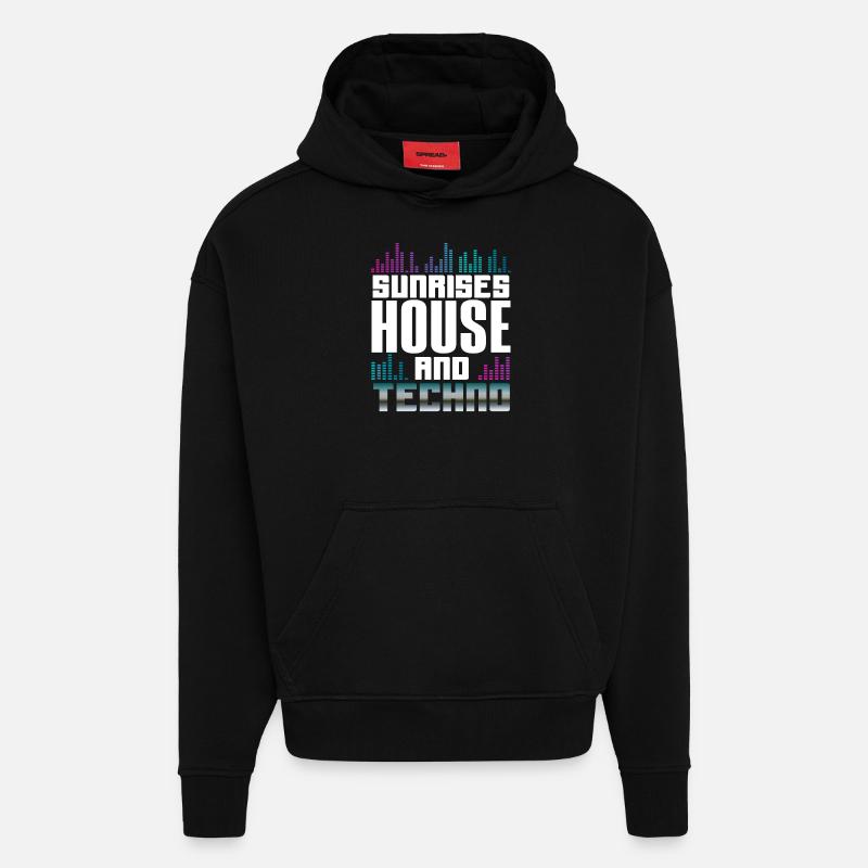 Sunrises House Et Techno Lover - Sweat à capuche bio épais oversize fabriqué en UE - SOLID BLACK