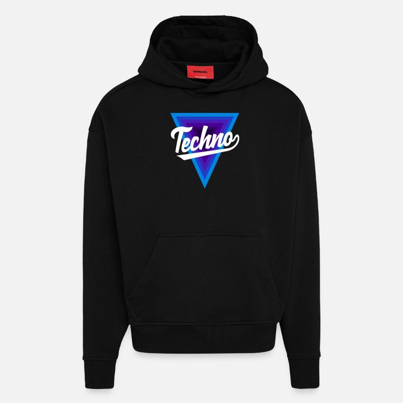 Techno Lover Triangle Design - Sweat à capuche bio épais oversize fabriqué en UE - SOLID BLACK