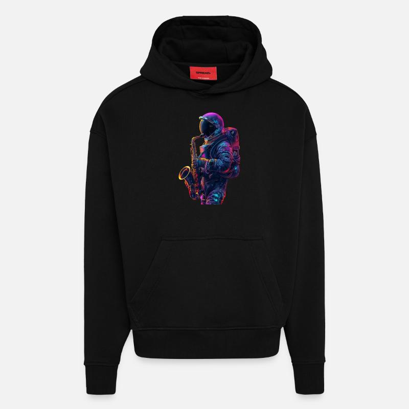 Saxophone astronaute - Sweat à capuche bio épais oversize fabriqué en UE - SOLID BLACK