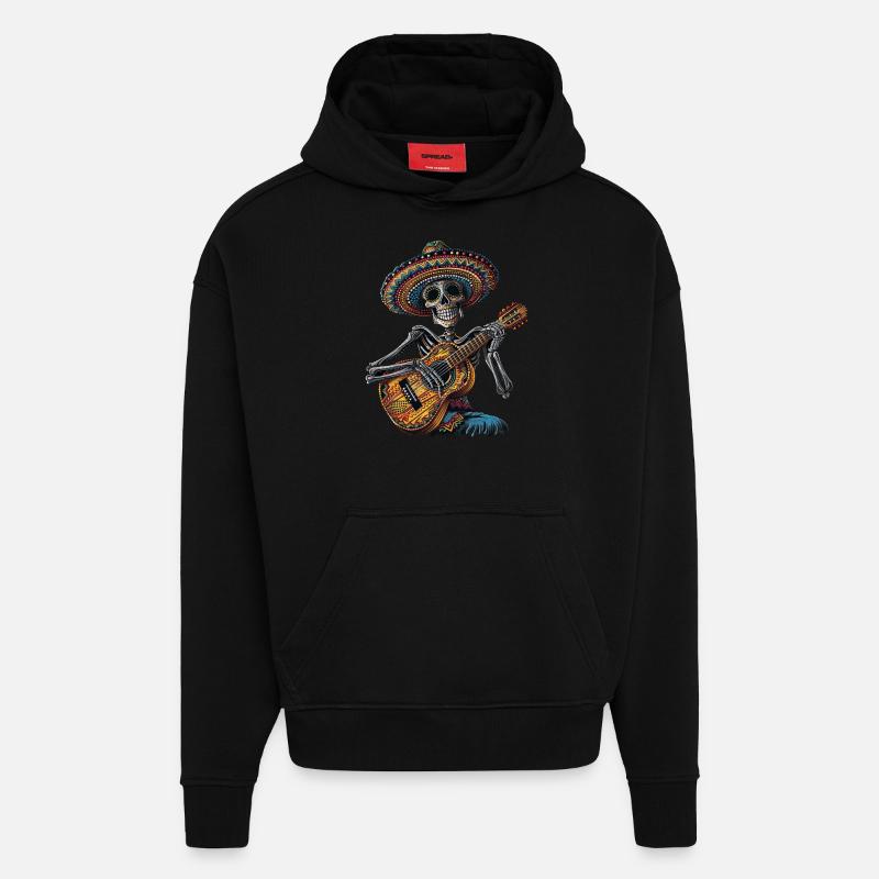 Ukulélé Mexicain Squelette - Sweat à capuche bio épais oversize fabriqué en UE - SOLID BLACK