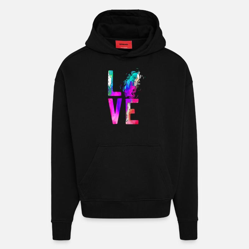 Loutre Aquarelle Amour - Sweat à capuche bio épais oversize fabriqué en UE - SOLID BLACK
