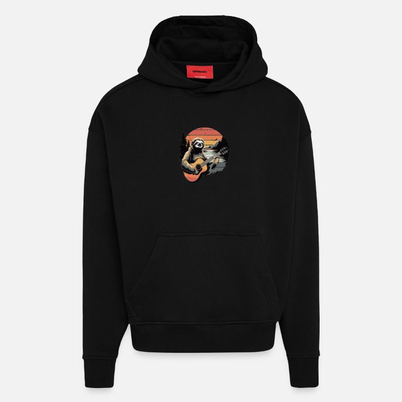 Sloth with guitar - Hoodie- made by SPREAD  - SOLID BLACK