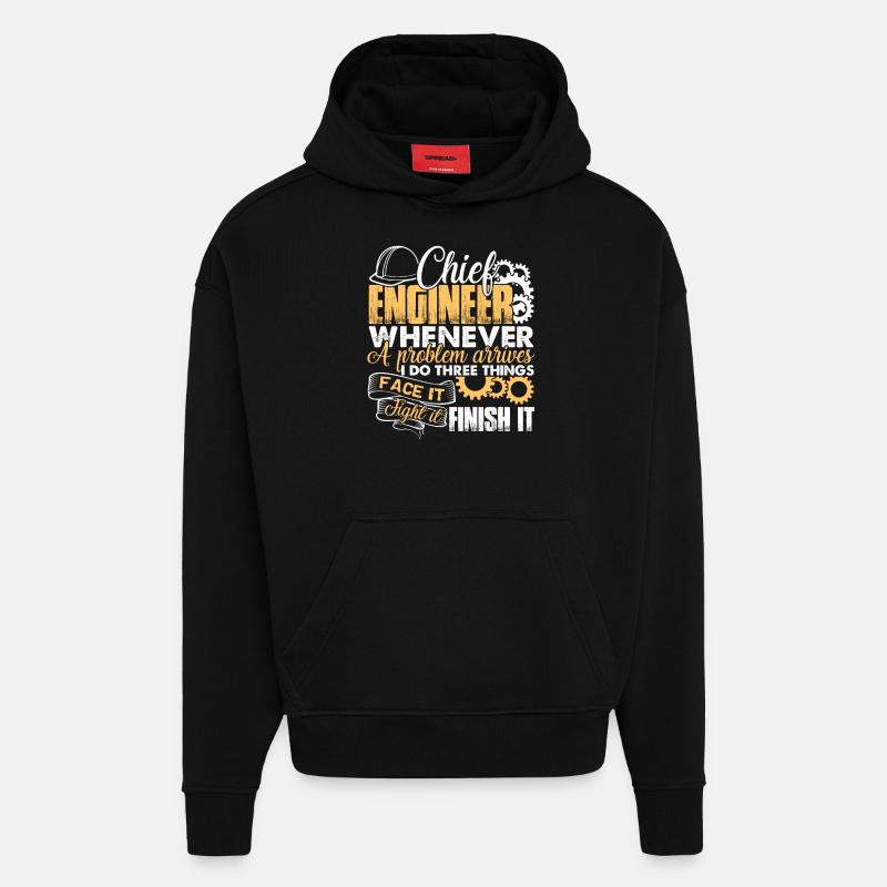 Chief Engineer Solves Problem - Hoodie- made by SPREAD  - SOLID BLACK