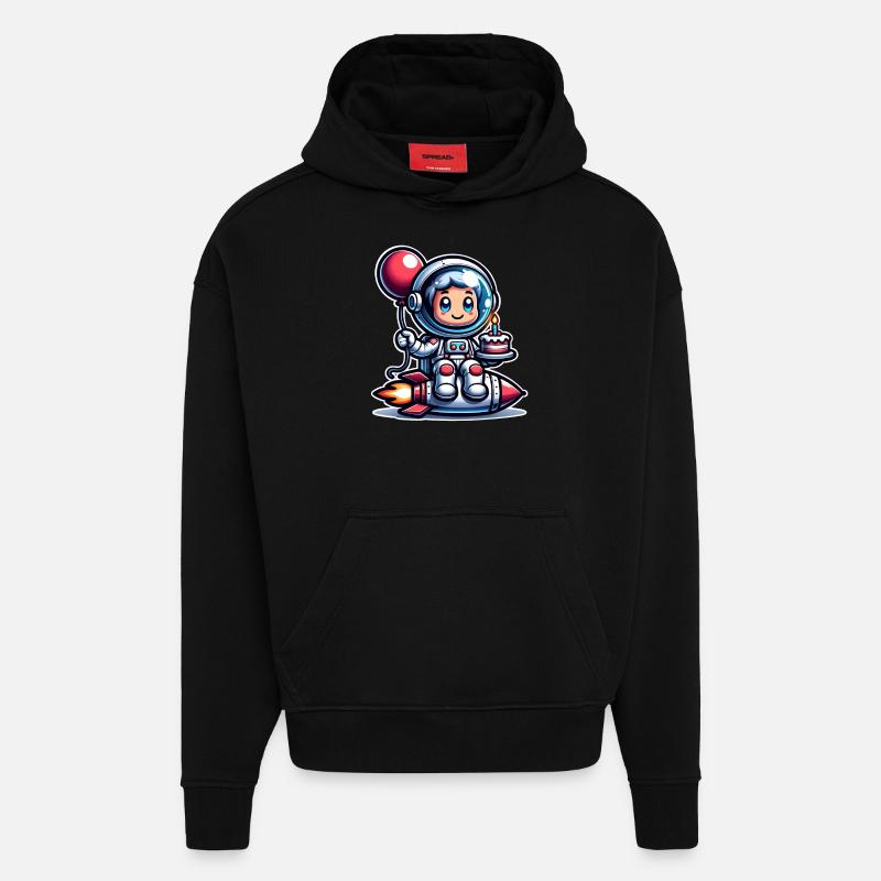Anniversaire astronaute - Sweat à capuche bio épais oversize fabriqué en UE - SOLID BLACK