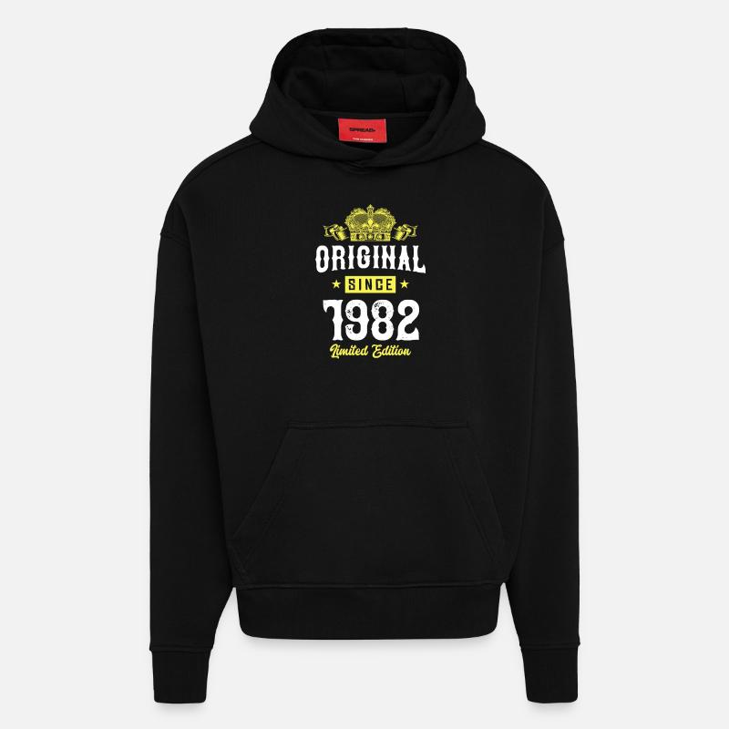 1982 Édition limitée - Sweat à capuche bio épais oversize fabriqué en UE - SOLID BLACK