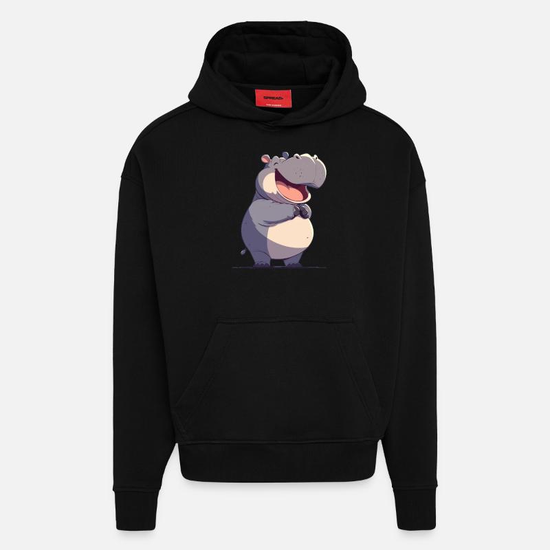 Nilpferd Flußpferd - Hoodie- made by SPREAD  - SOLID BLACK