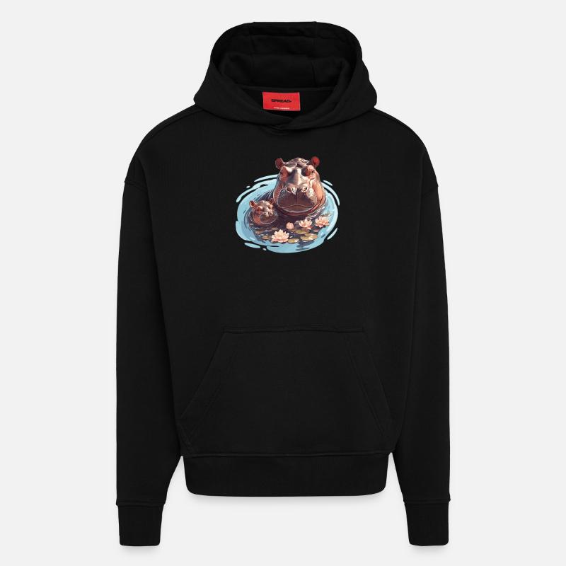 Hippopotame Hippopotame - Sweat à capuche bio épais oversize fabriqué en UE - SOLID BLACK
