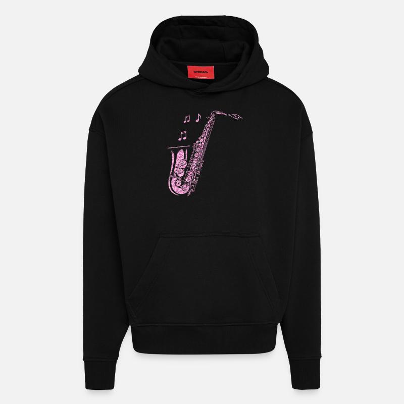 Saxophone Diamants - Sweat à capuche bio épais oversize fabriqué en UE - SOLID BLACK
