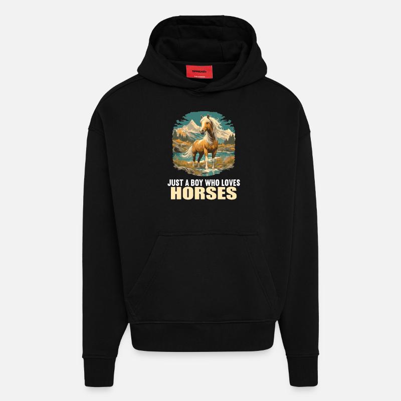 Chevaux Cheval - Sweat à capuche bio épais oversize fabriqué en UE - SOLID BLACK