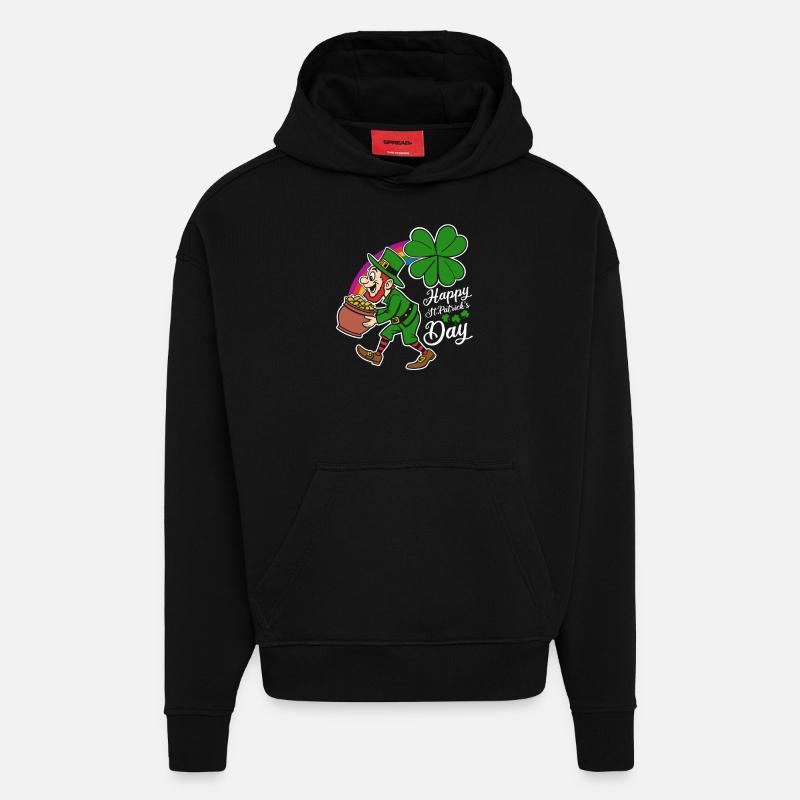 Bonne Saint-Patrick - Trèfle - Leprechaun - Sweat à capuche bio épais oversize fabriqué en UE - SOLID BLACK