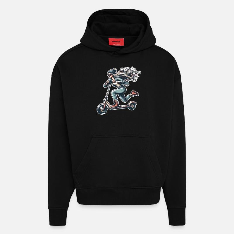 E-Scooter E-Roller Frau Scooter - Hoodie- made by SPREAD  - SOLID BLACK