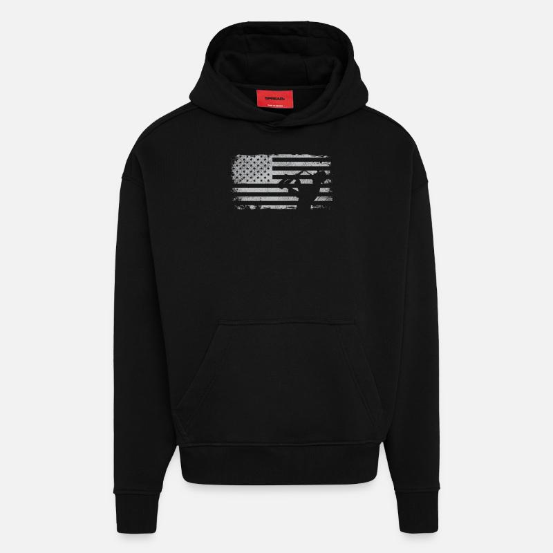 Saxophone American Flag - Hoodie- made by SPREAD  - SOLID BLACK