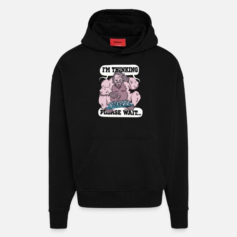 I'm thinking please wait Chess - Hoodie- made by SPREAD  - SOLID BLACK