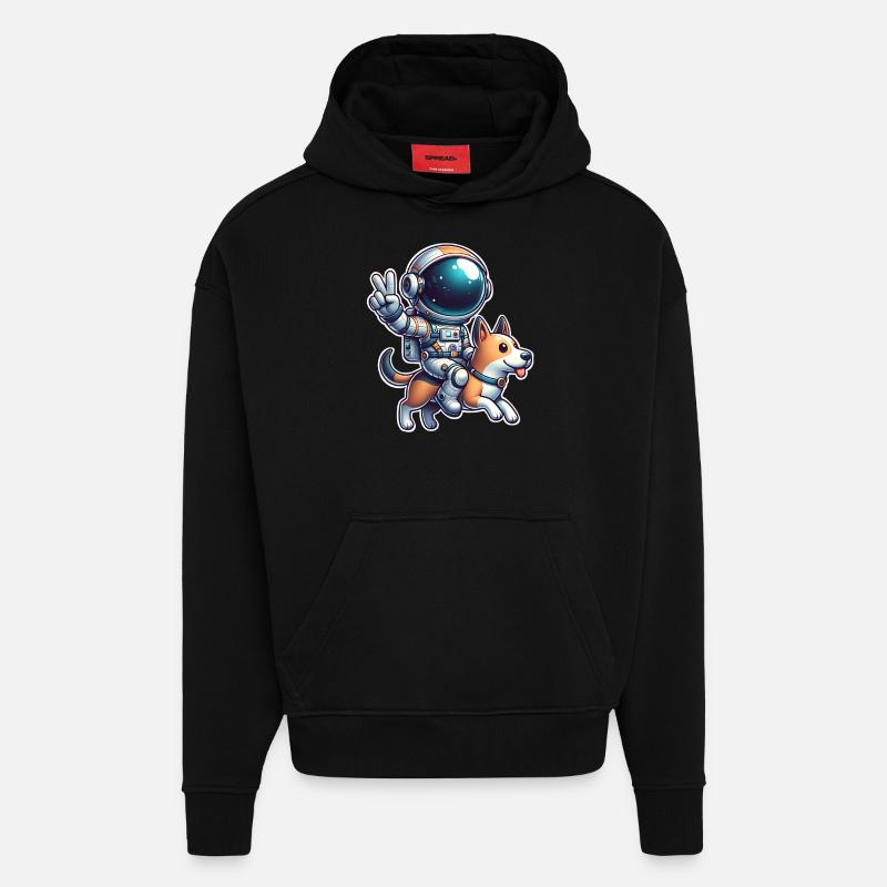 Chien astronaute - Sweat à capuche bio épais oversize fabriqué en UE - SOLID BLACK
