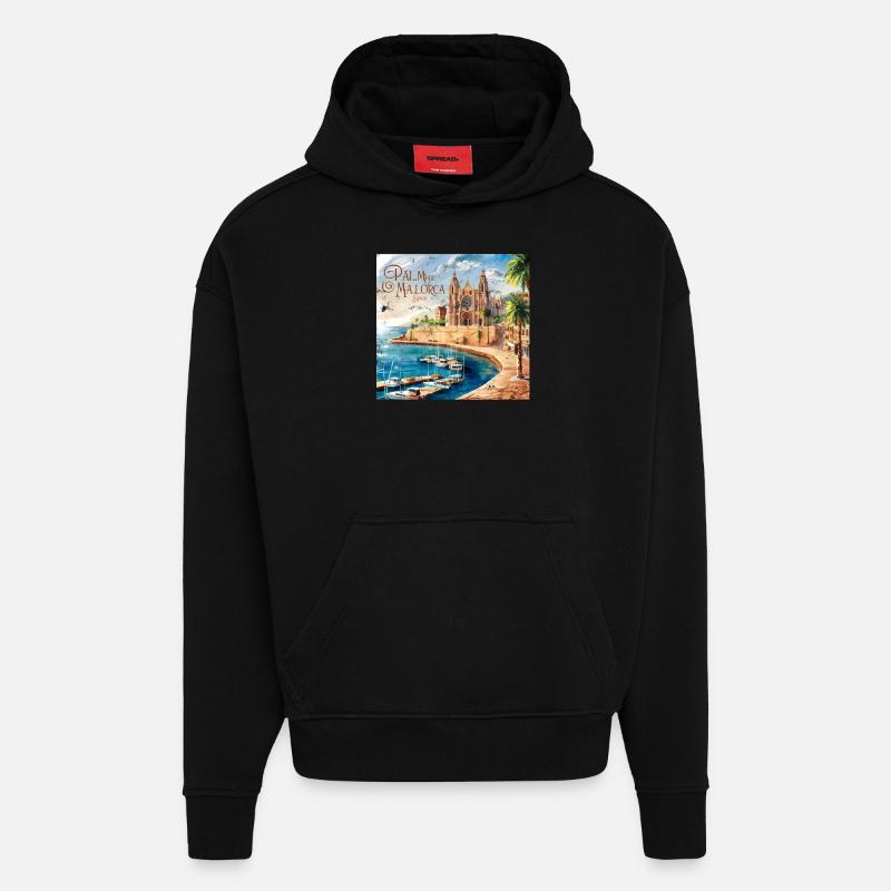 Palma de Majorque - Sweat à capuche bio épais oversize fabriqué en UE - SOLID BLACK