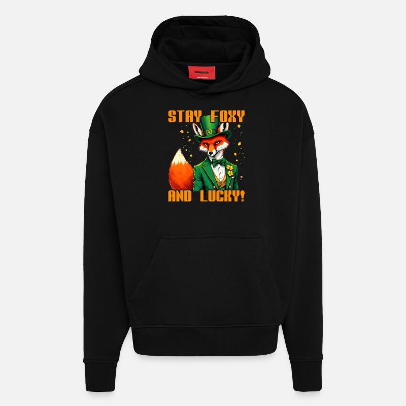 Restez Foxy et Lucky Saint-Patrick - Sweat à capuche bio épais oversize fabriqué en UE - SOLID BLACK