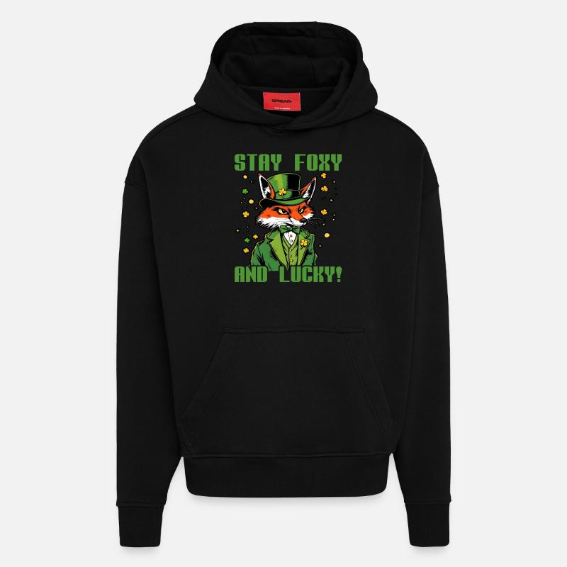 Restez Foxy et Lucky Saint-Patrick - Sweat à capuche bio épais oversize fabriqué en UE - SOLID BLACK