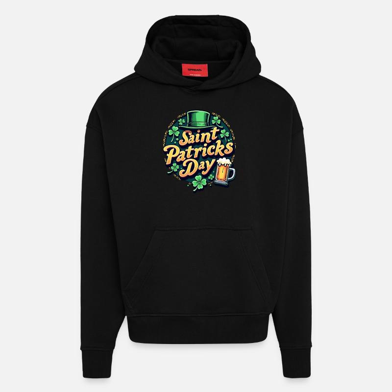 Bière de la Saint-Patrick - Sweat à capuche bio épais oversize fabriqué en UE - SOLID BLACK