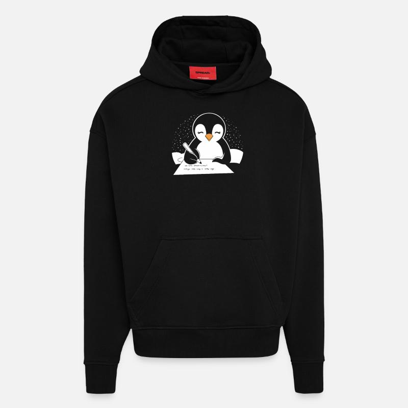 Pingouin, Écrivain, Auteur, Créatif - Sweat à capuche bio épais oversize fabriqué en UE - SOLID BLACK