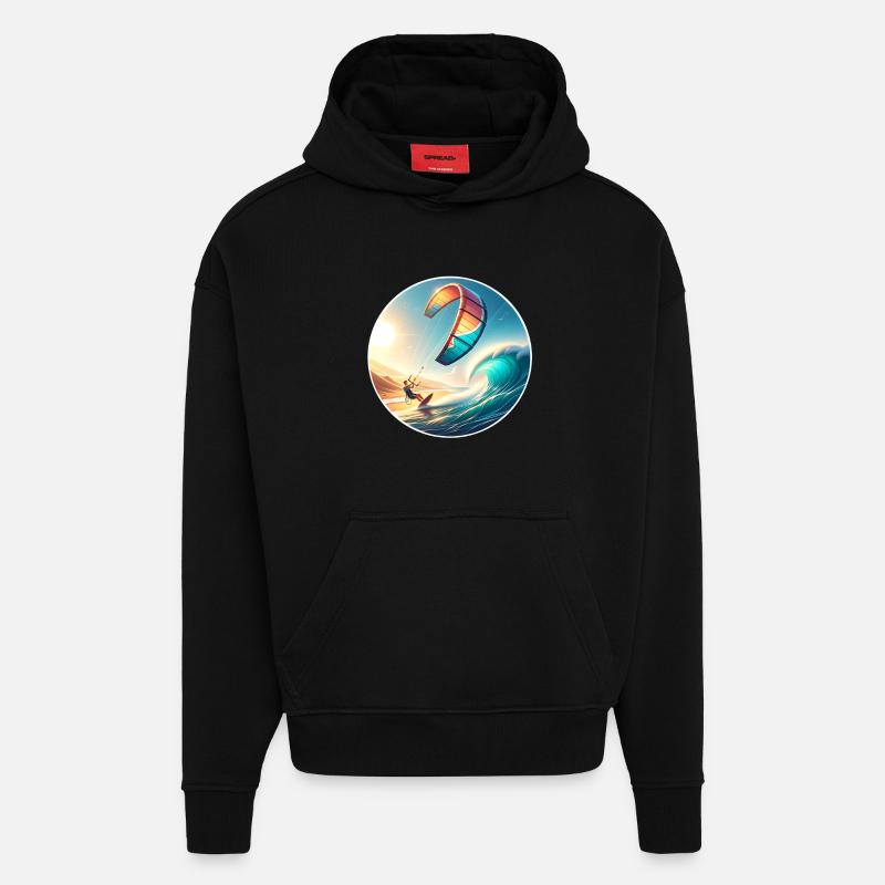 Kitesurf Kitesurfer Kiteboard - Sweat à capuche bio épais oversize fabriqué en UE - SOLID BLACK