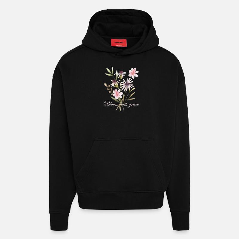 Bloom with Grace Floral - Hoodie- made by SPREAD  - SOLID BLACK