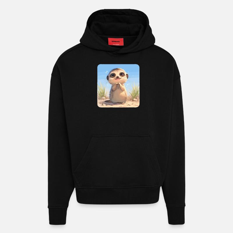 Meerkat Erdmännchen - Sweat à capuche bio épais oversize fabriqué en UE - SOLID BLACK