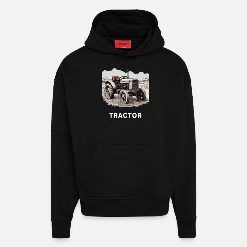 TRACTOR - Hoodie- made by SPREAD  - SOLID BLACK