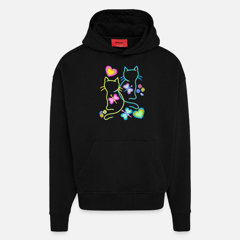 Été Chats Chat Enfants Enfant - Sweat à capuche bio épais oversize fabriqué en UE - SOLID BLACK
