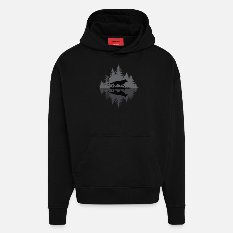 Wolf im dunklen Wald - Hoodie- made by SPREAD  - SOLID BLACK