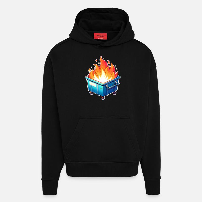 Burning garbage can - Hoodie- made by SPREAD  - SOLID BLACK