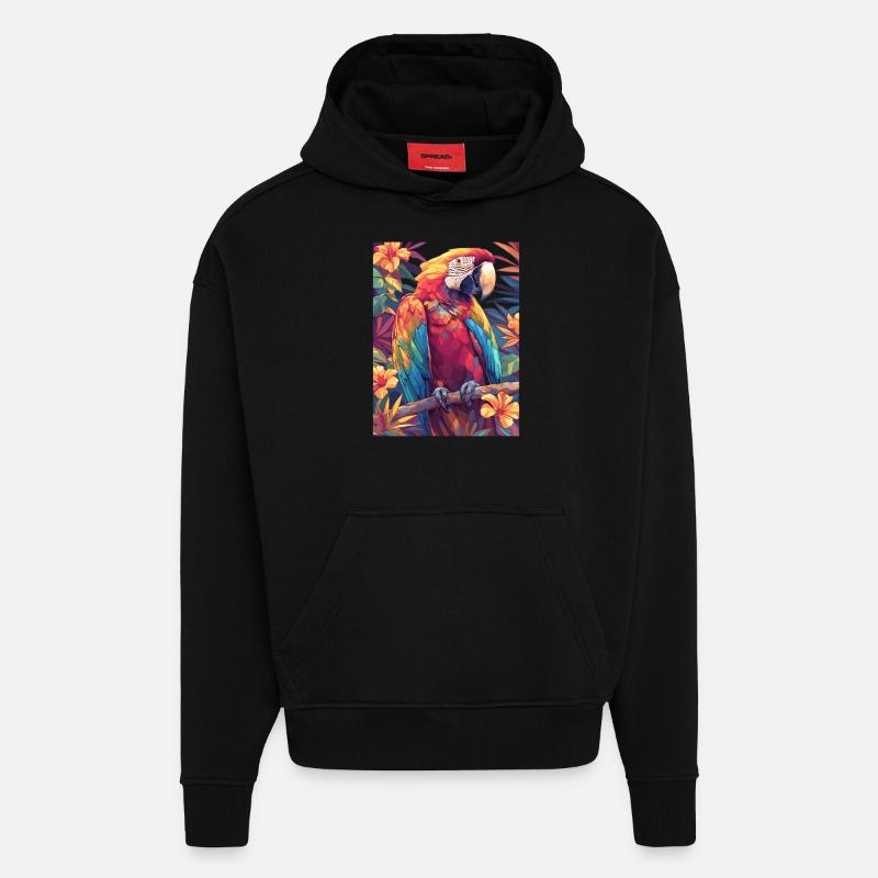 Perroquet Perroquet Perroquet - Sweat à capuche bio épais oversize fabriqué en UE - SOLID BLACK
