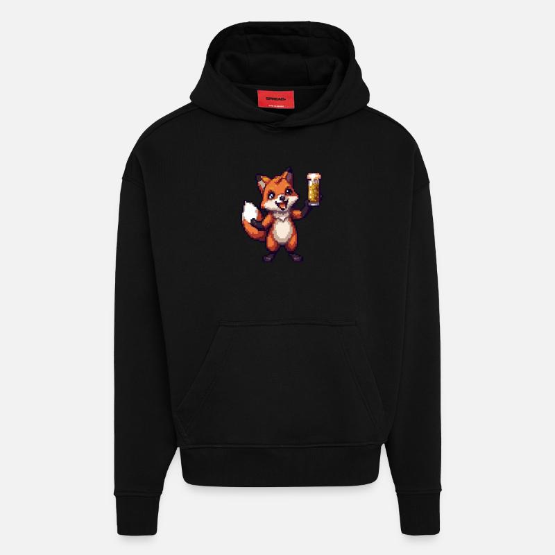 Bière Fuchs Pixel - Sweat à capuche bio épais oversize fabriqué en UE - SOLID BLACK