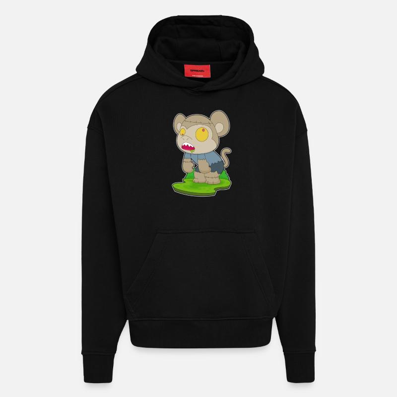 Singe Halloween Zombie - Sweat à capuche bio épais oversize fabriqué en UE - SOLID BLACK