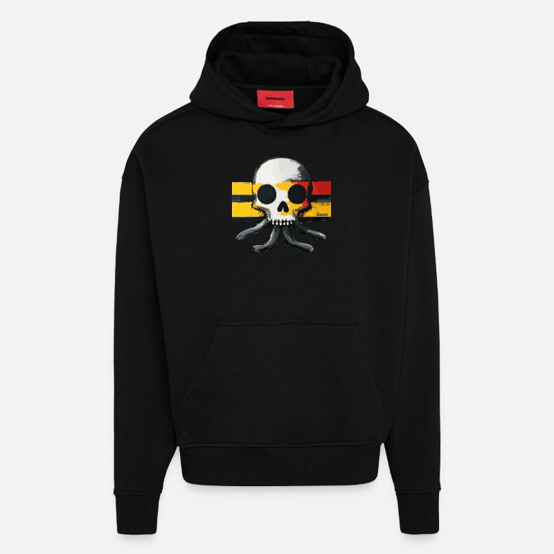 Crâne avec tentacules et drapeau - Sweat à capuche bio épais oversize fabriqué en UE - SOLID BLACK