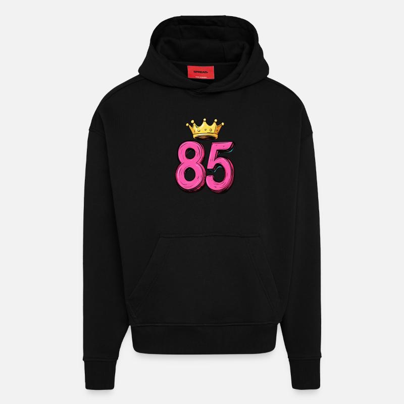 Couronne à 85 chiffres - Sweat à capuche bio épais oversize fabriqué en UE - SOLID BLACK