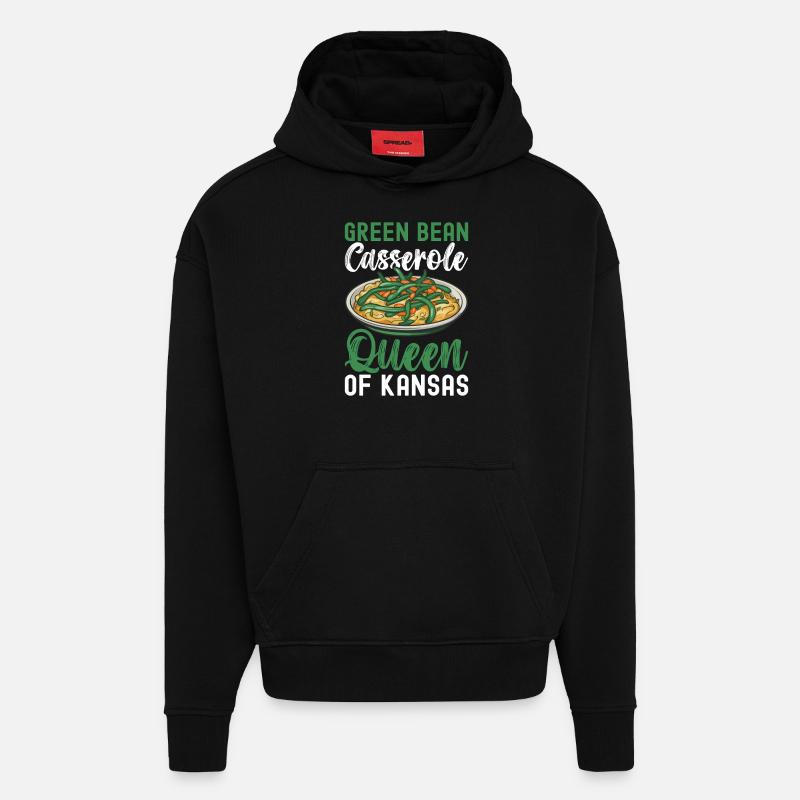 Casserole de haricots verts - Sweat à capuche bio épais oversize fabriqué en UE - SOLID BLACK