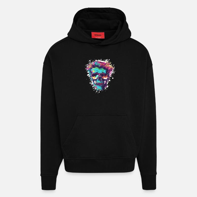 Punk Skeleton Party - Sweat à capuche bio épais oversize fabriqué en UE - SOLID BLACK