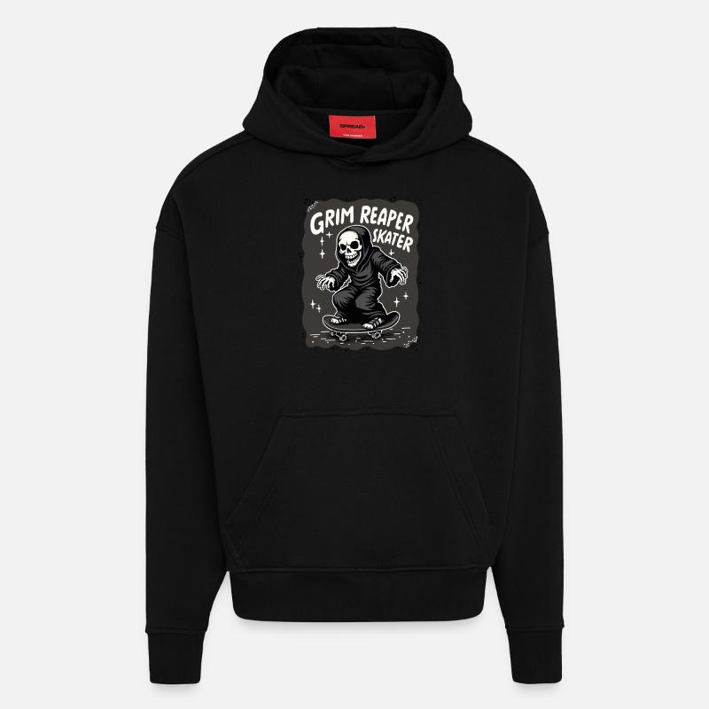 Skateboard Sensenmann – Style Grim Reaper - Sweat à capuche bio épais oversize fabriqué en UE - SOLID BLACK