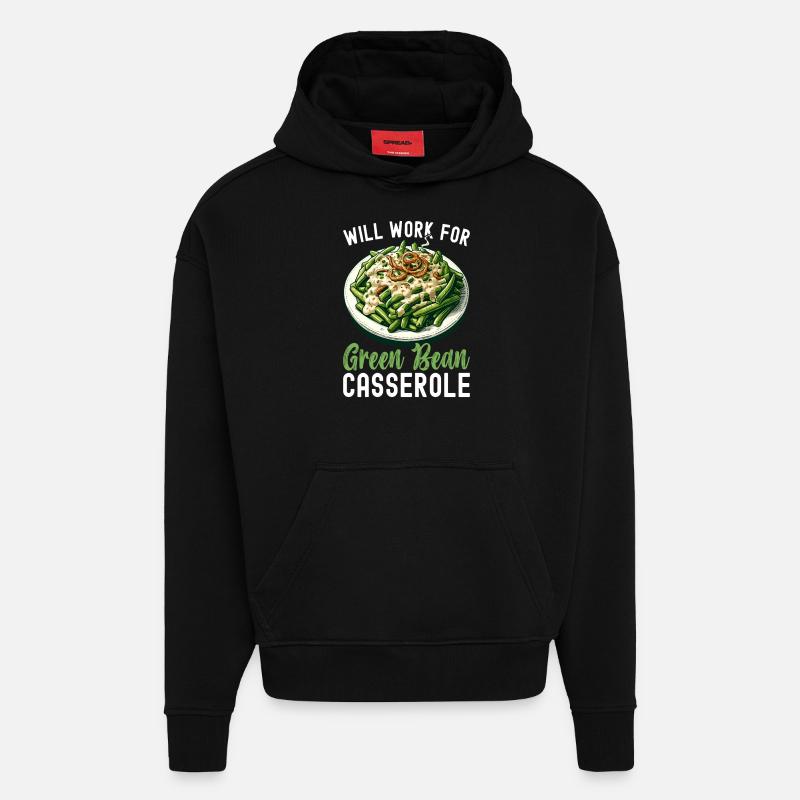 Casserole de haricots verts - Sweat à capuche bio épais oversize fabriqué en UE - SOLID BLACK
