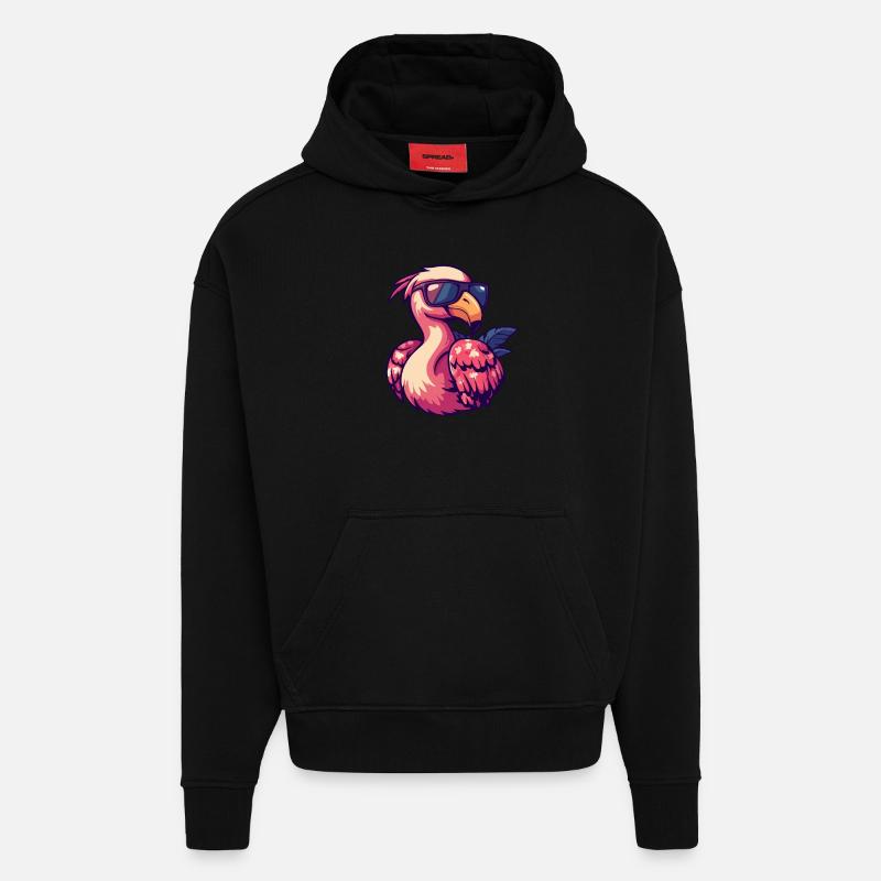 Flamingo Bande dessinée Drôle d’été - Sweat à capuche bio épais oversize fabriqué en UE - SOLID BLACK