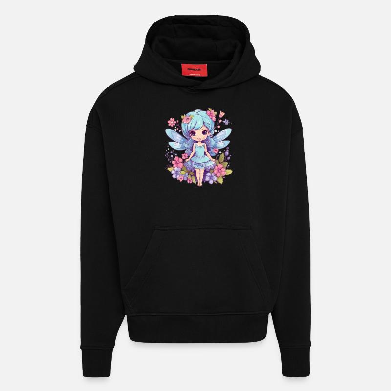 Fée des fleurs magique - Sweat à capuche bio épais oversize fabriqué en UE - SOLID BLACK