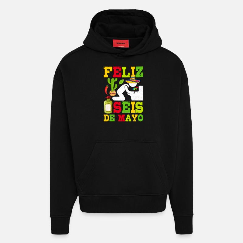 Cinco De Mayo - Sweat à capuche bio épais oversize fabriqué en UE - SOLID BLACK