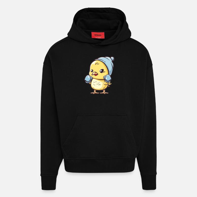 Boxing chick with cap - Hoodie- made by SPREAD  - SOLID BLACK