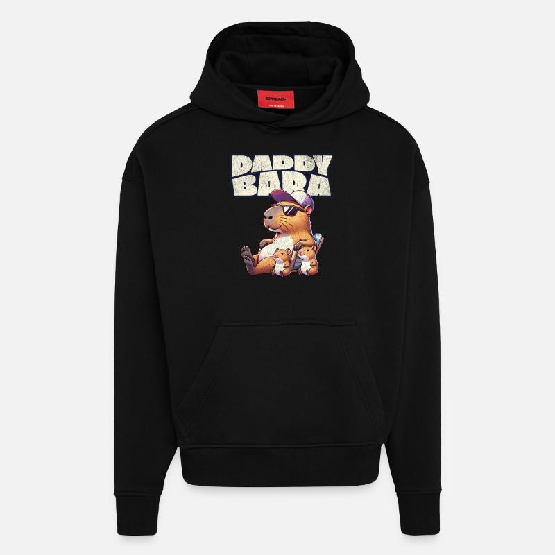 Daddybara Capybara Vater Papa - Hoodie- made by SPREAD  - SOLID BLACK