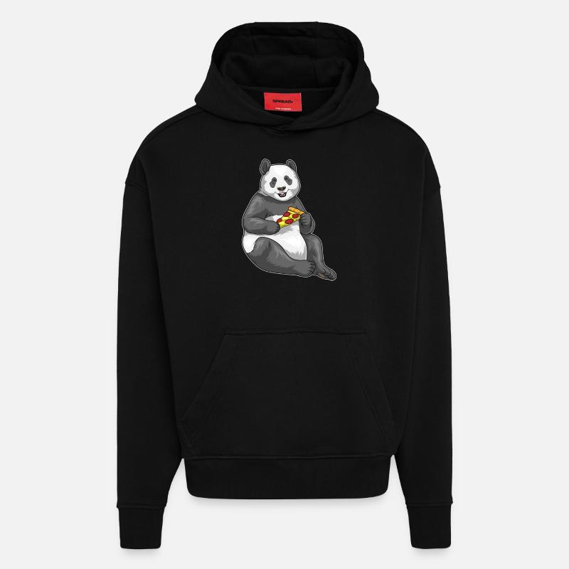 Panda Pizza - Sweat à capuche bio épais oversize fabriqué en UE - SOLID BLACK
