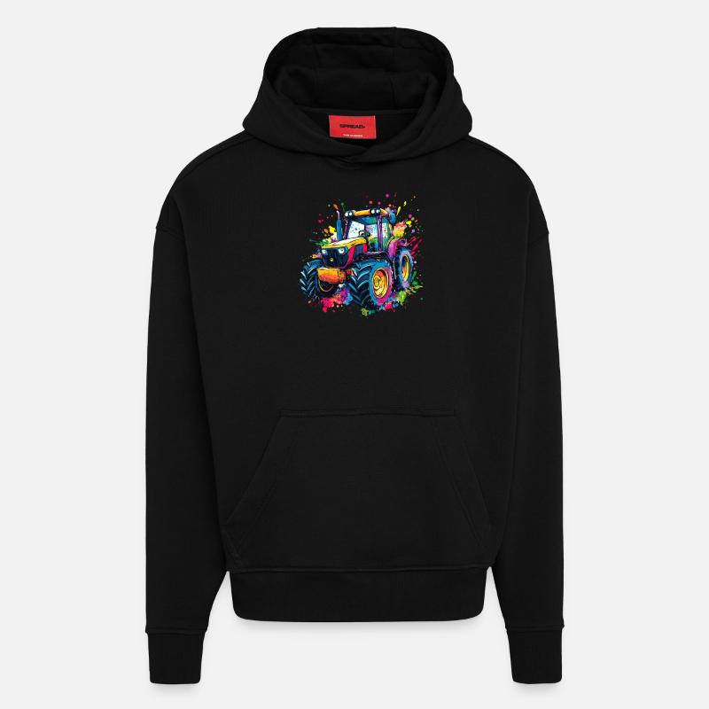 Bunter Traktor mit Farbklecksen - Hoodie- made by SPREAD  - SOLID BLACK