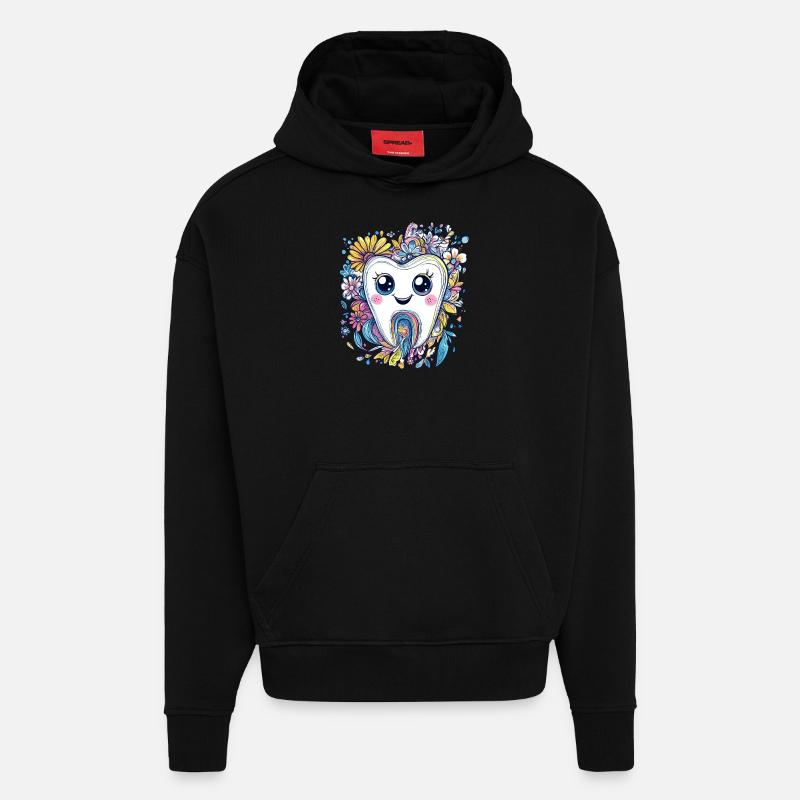 Dent avec sourire fleuri - Sweat à capuche bio épais oversize fabriqué en UE - SOLID BLACK