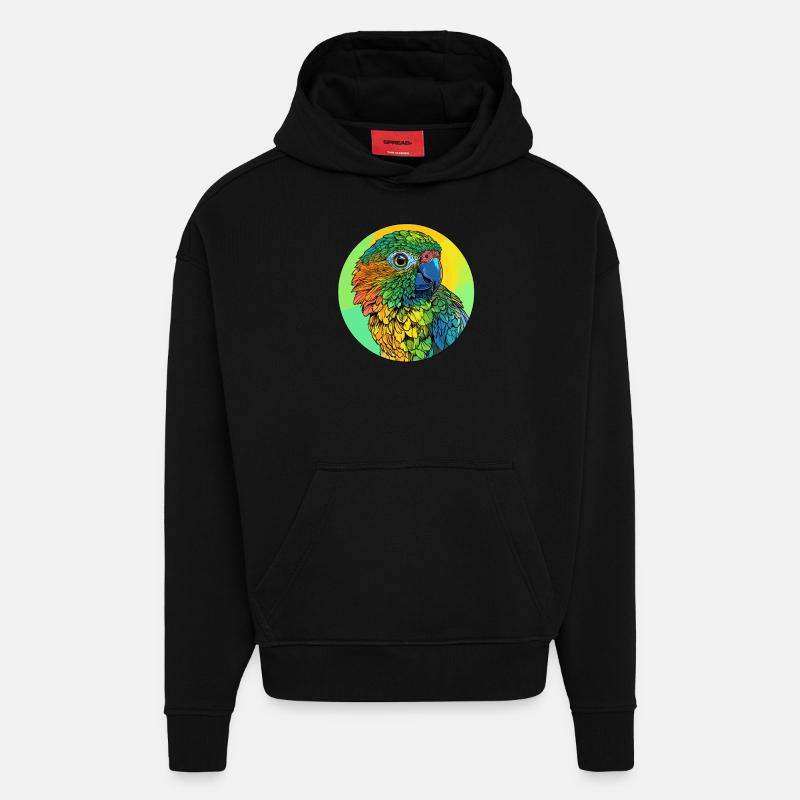 Bunter Papageienkopf - Hoodie- made by SPREAD  - SOLID BLACK