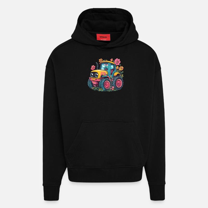 Fröhlicher Blumen-Traktor - Hoodie- made by SPREAD  - SOLID BLACK