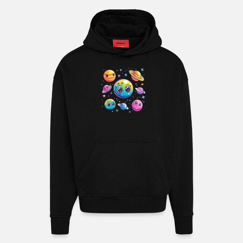 Planètes douces dans l’espace - Sweat à capuche bio épais oversize fabriqué en UE - SOLID BLACK